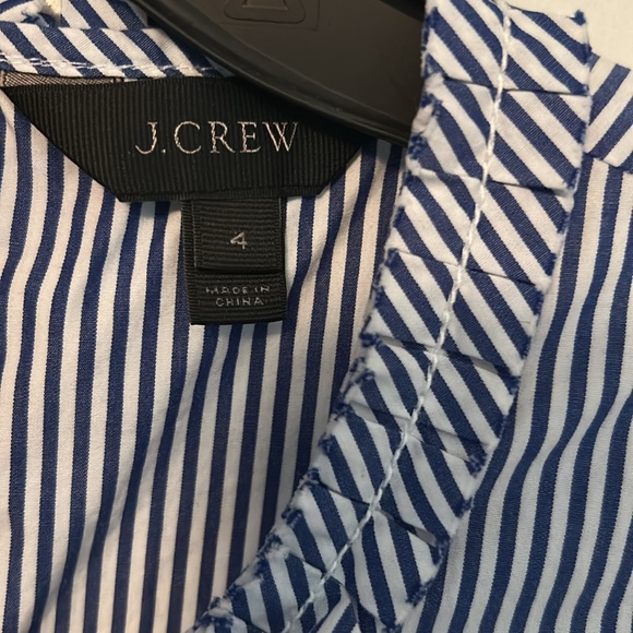 J. Crew Sleeveless Blue and White Striped Ruffled Tie Back Blouse - Picture 2 of 3